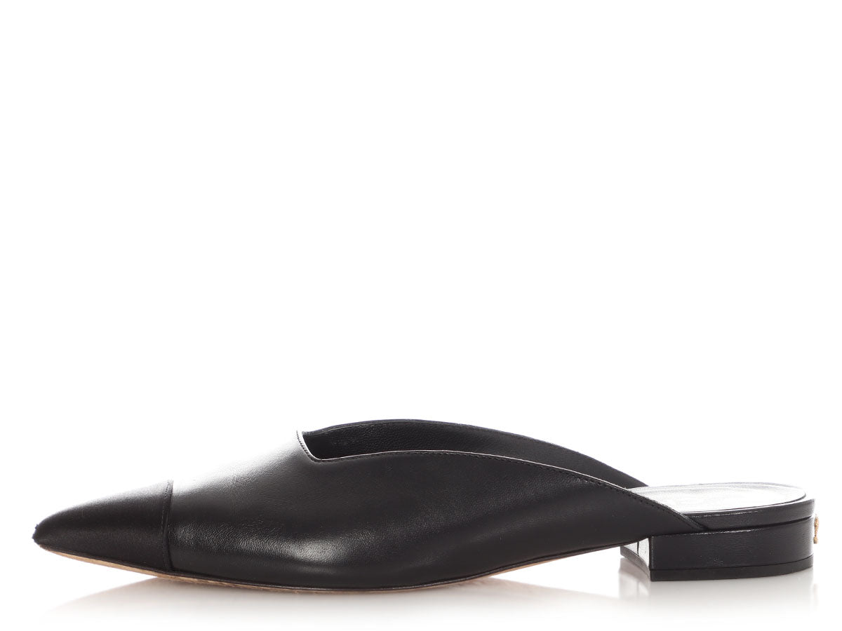 Chanel Black Pointed Toe Mules