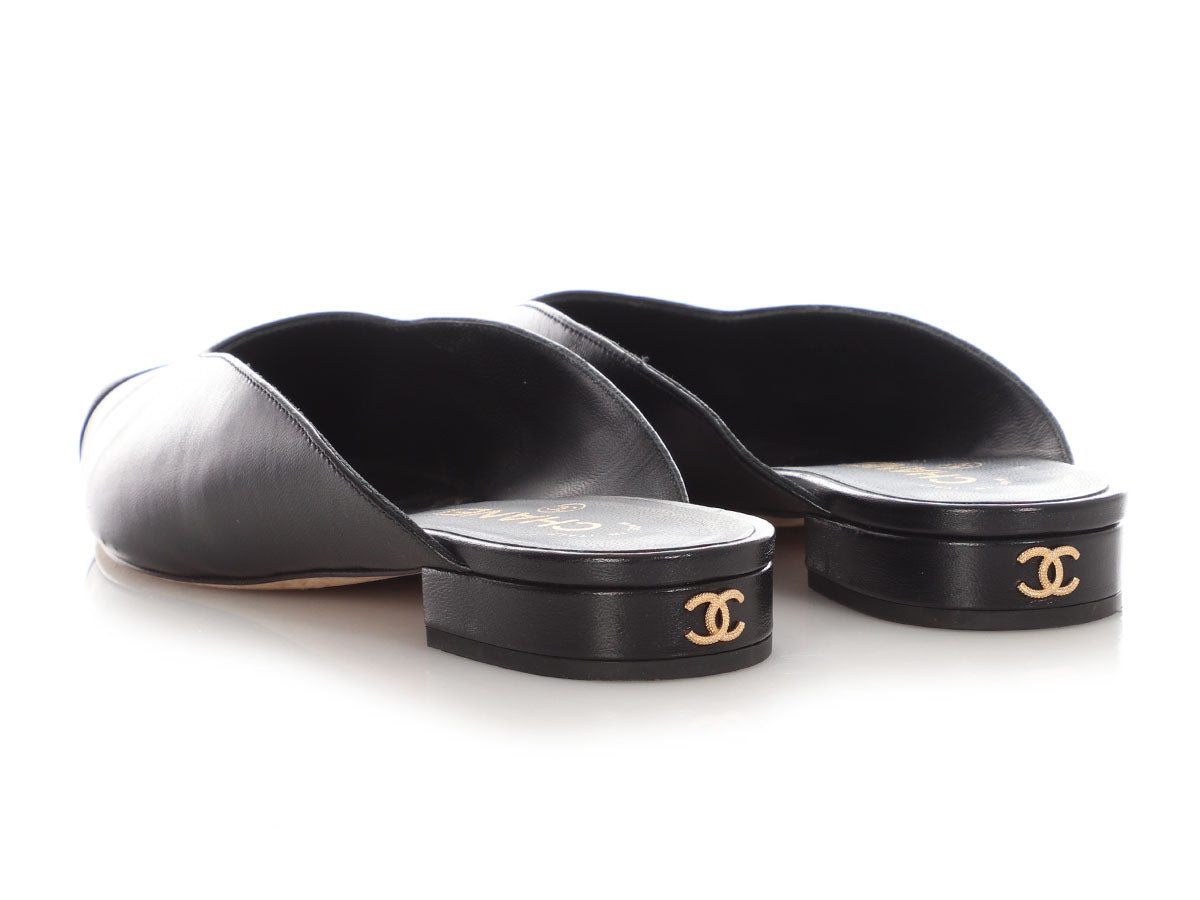 Chanel Black Pointed Toe Mules