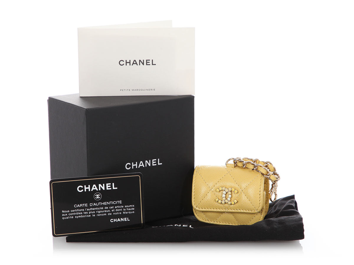 Chanel Yellow Quilted Caviar Candy CC AirPods Case