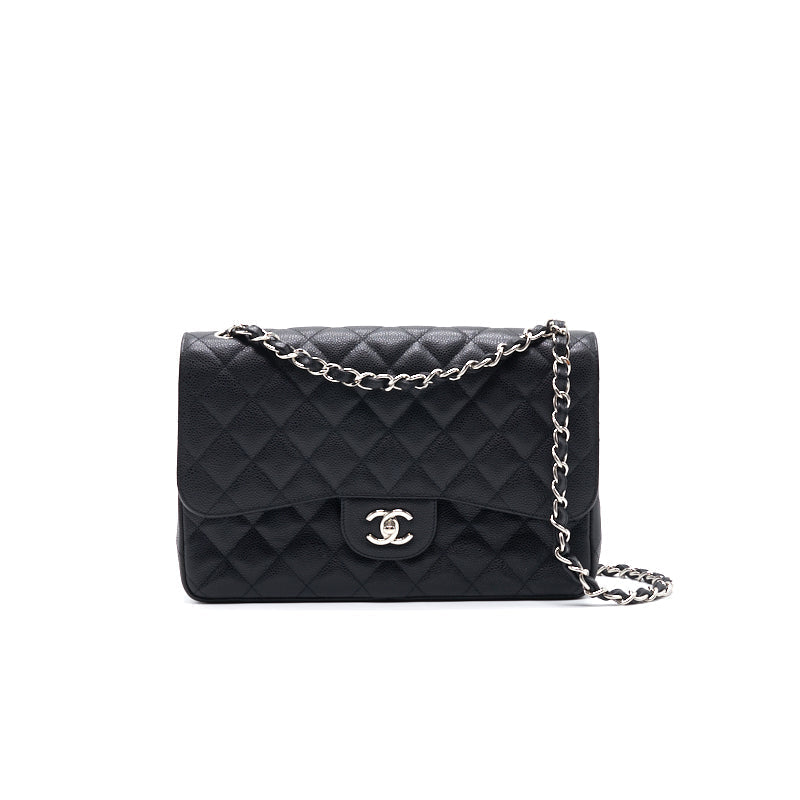 Chanel Jumbo Size Double Flap Caviar with Silver Hardware Shoulder Bag