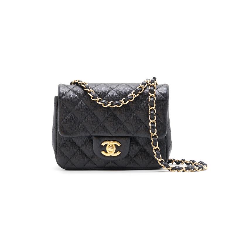 Chanel Mini Square Black GHW Cavier Handbag