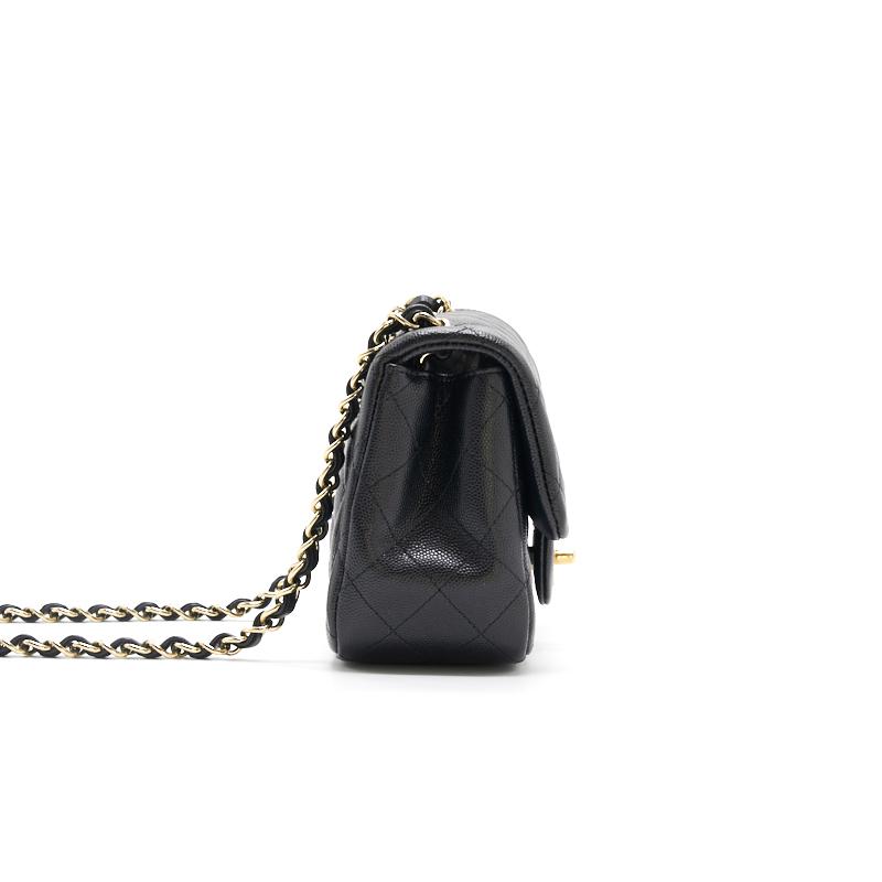 Chanel Mini Square Black GHW Cavier Handbag