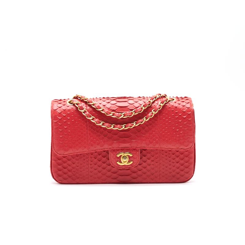 Chanel Python Skin Classic Medium Double Flap with GHW Shoulder Bag