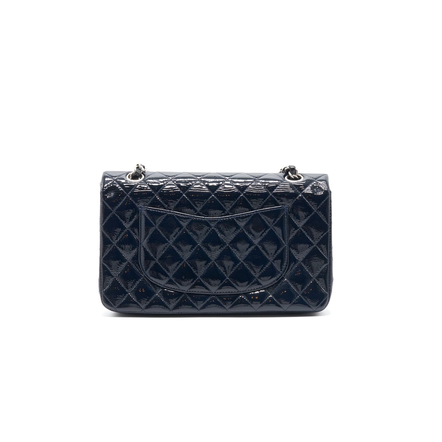 Chanel Classic Medium Double Flap Patent Leather Dark Navy with SHW Shoulder Bag