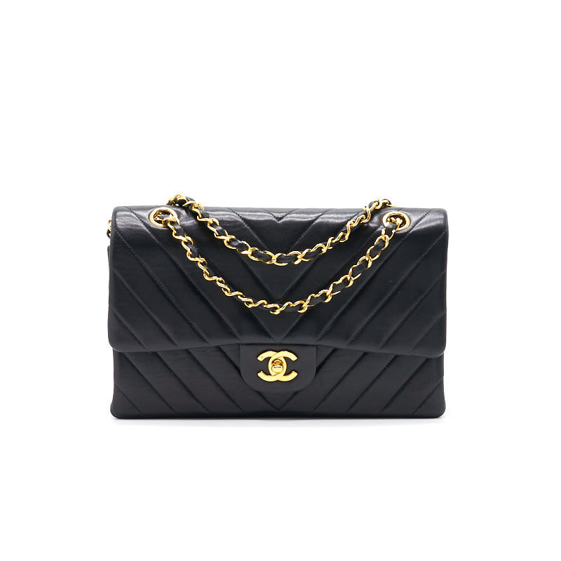 Chanel Classic Medium Double Flap Bag Black with 24K GHW