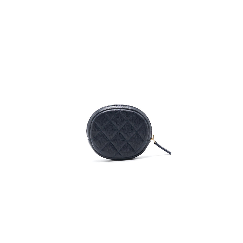 Chanel Caviar Round Coin Purse Dark Navy with L