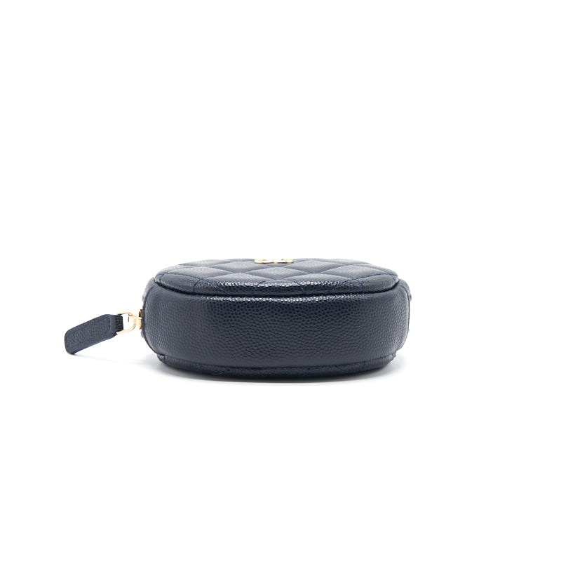 Chanel Caviar Round Coin Purse Dark Navy with L