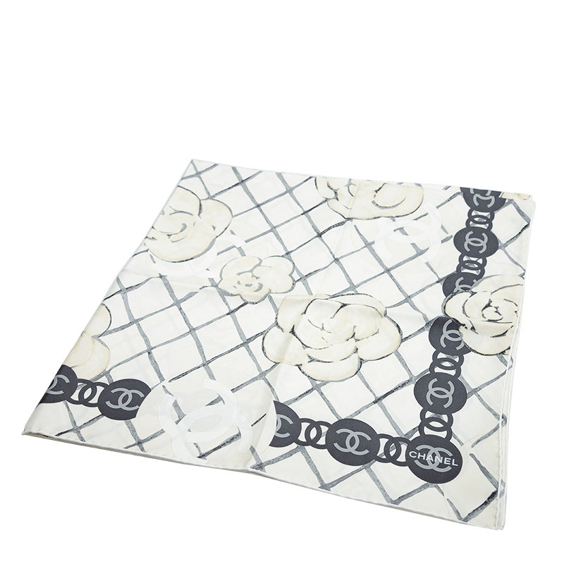 CHANEL CC CAMELLIA SQUARE SILK SCARF