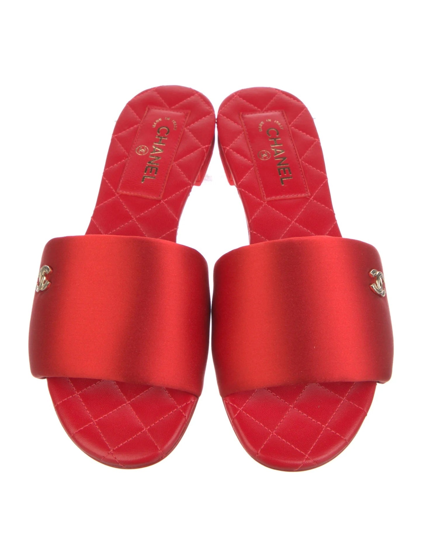 CHANEL CC LOGO SLIDES MULES RED