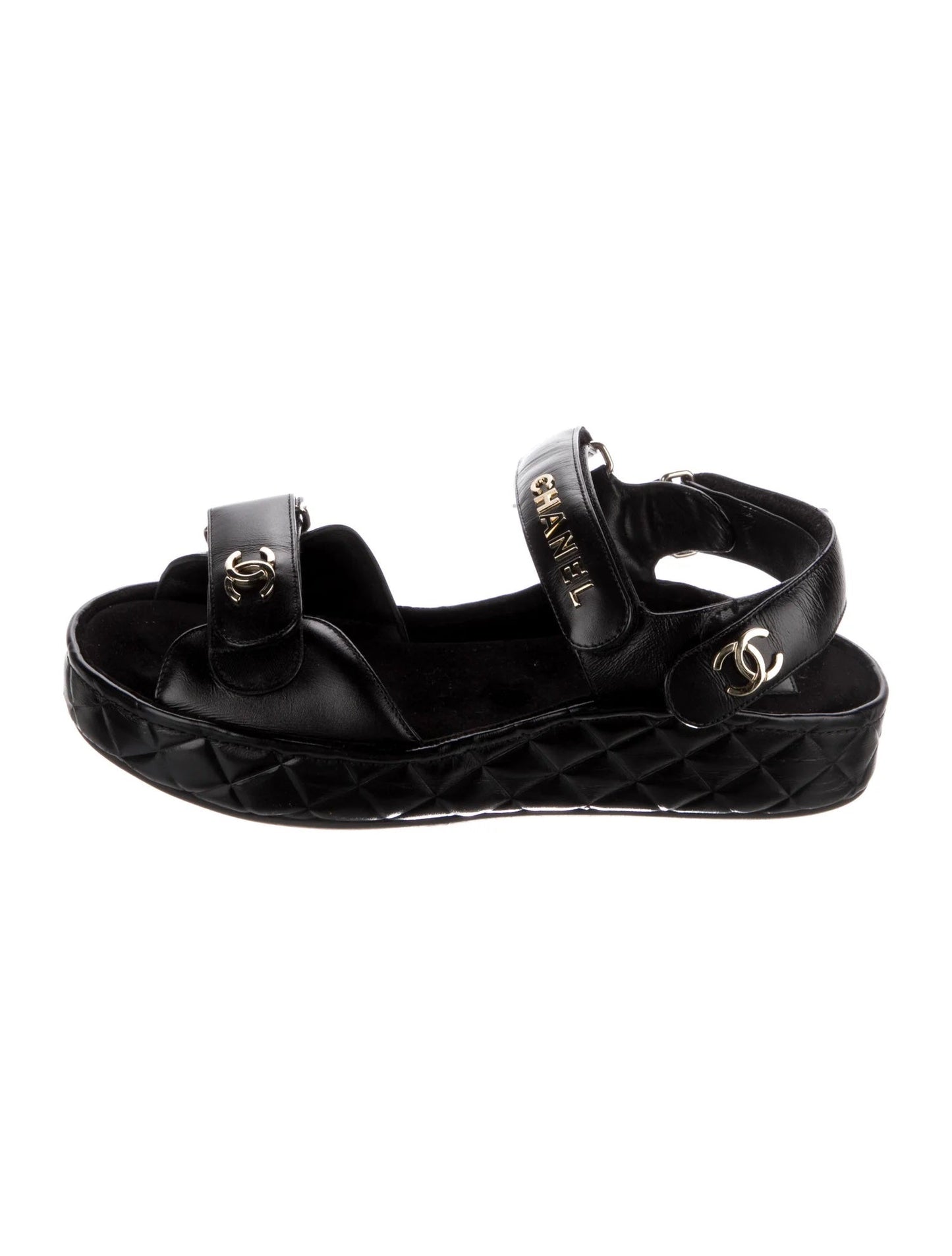 CHANEL CC LOGO VELCRO STRAP SANDALS