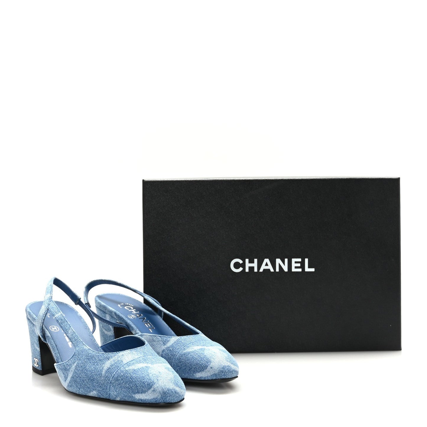 CHANEL CC DENIM CAP TOE SLINGBACK PUMPS