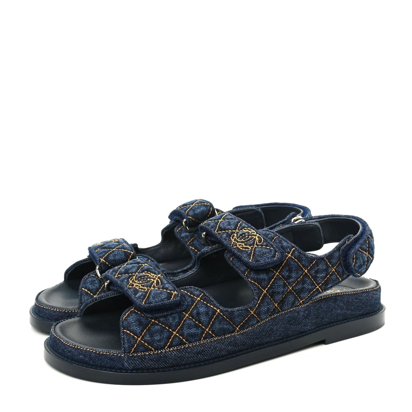 CHANEL VELCRO DENIM QUILTED DAD SANDALS