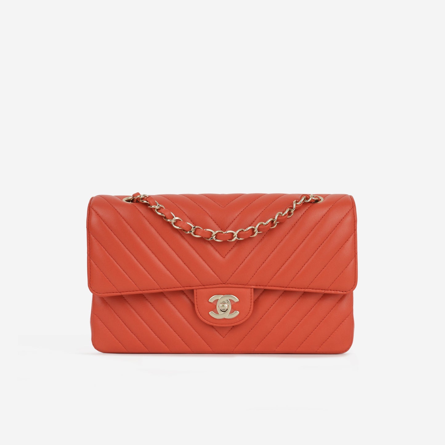 Chanel Medium Classic Flap - Coral Chevron Lambskin | Gold Hardware