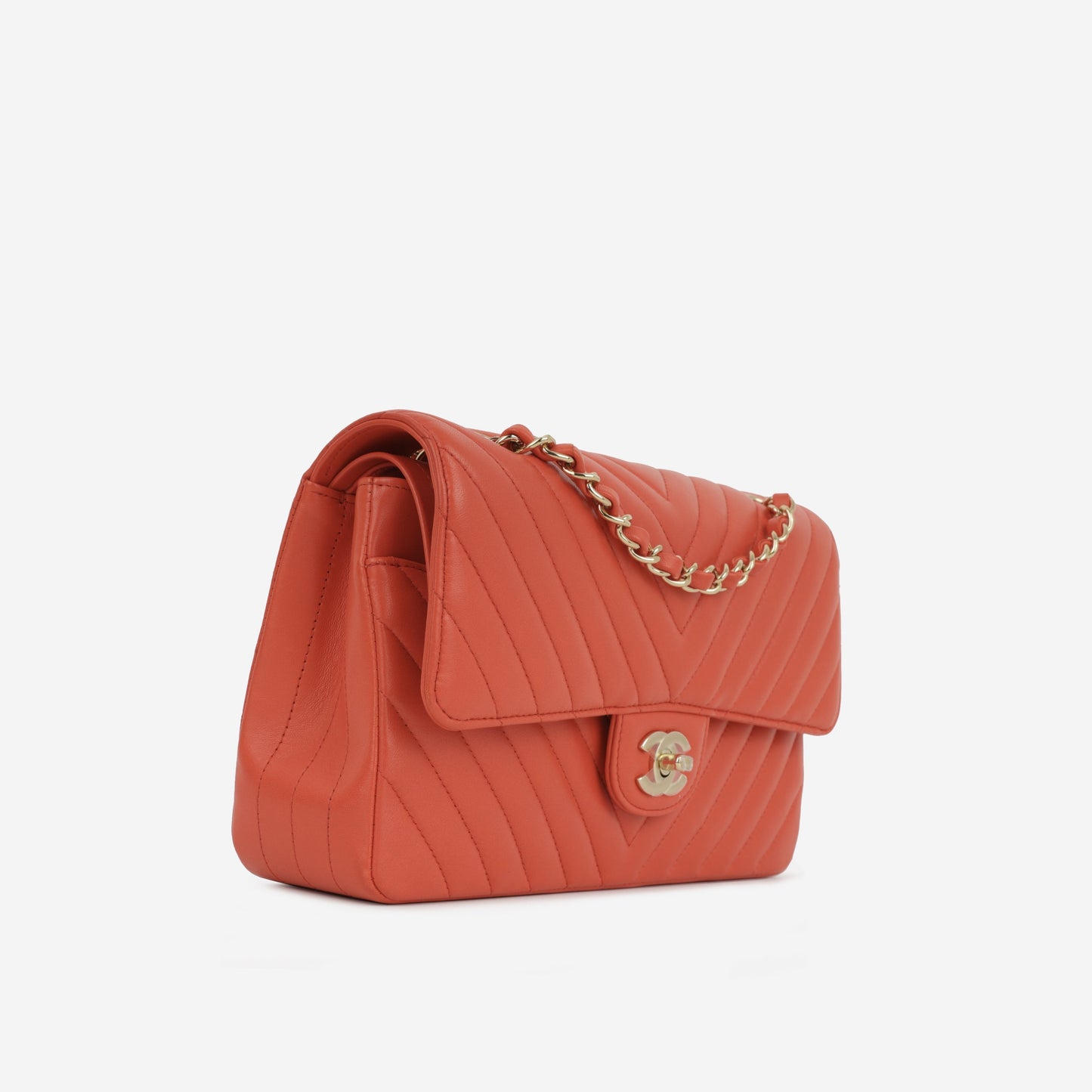Chanel Medium Classic Flap - Coral Chevron Lambskin | Gold Hardware
