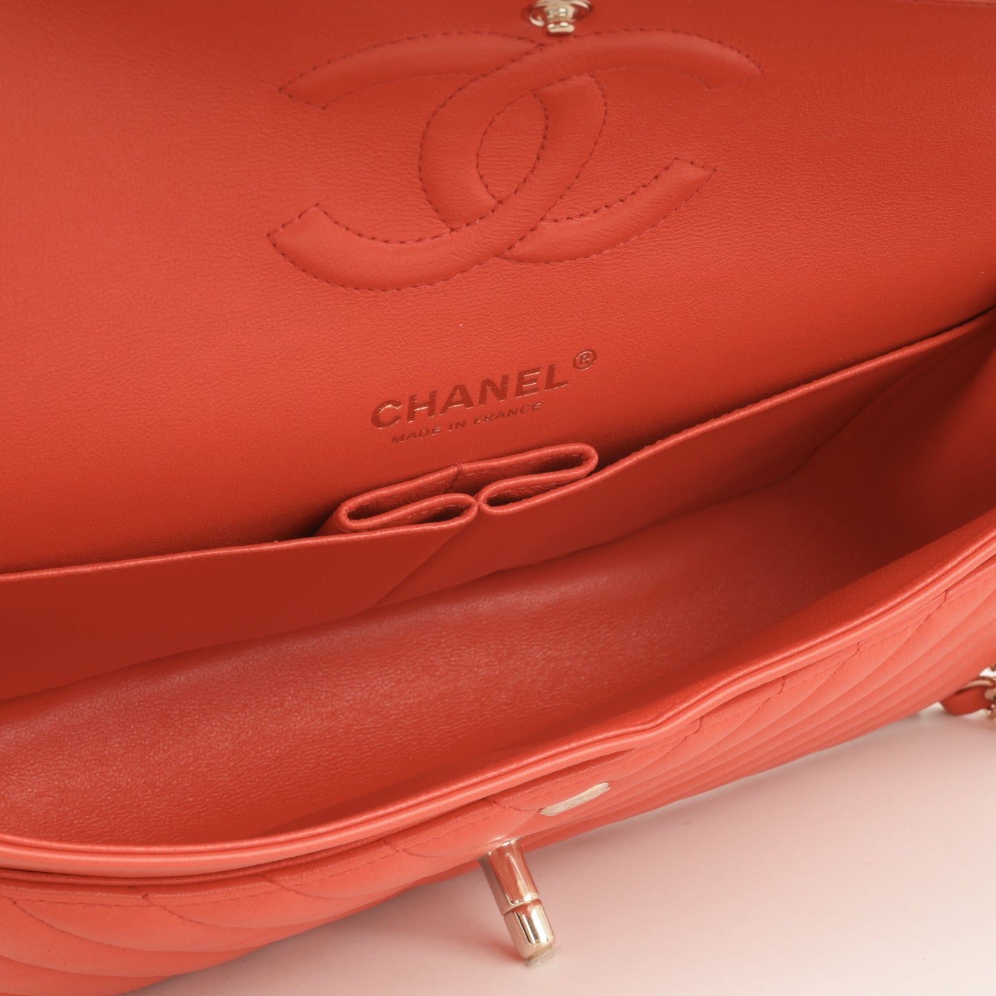 Chanel Medium Classic Flap - Coral Chevron Lambskin | Gold Hardware