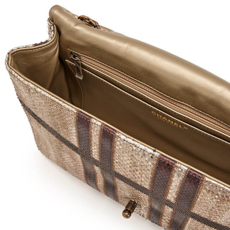 CHANEL -BOMBAY METALLIC PYTHON LARGE CLASSIC SINGLE FLAP BAG