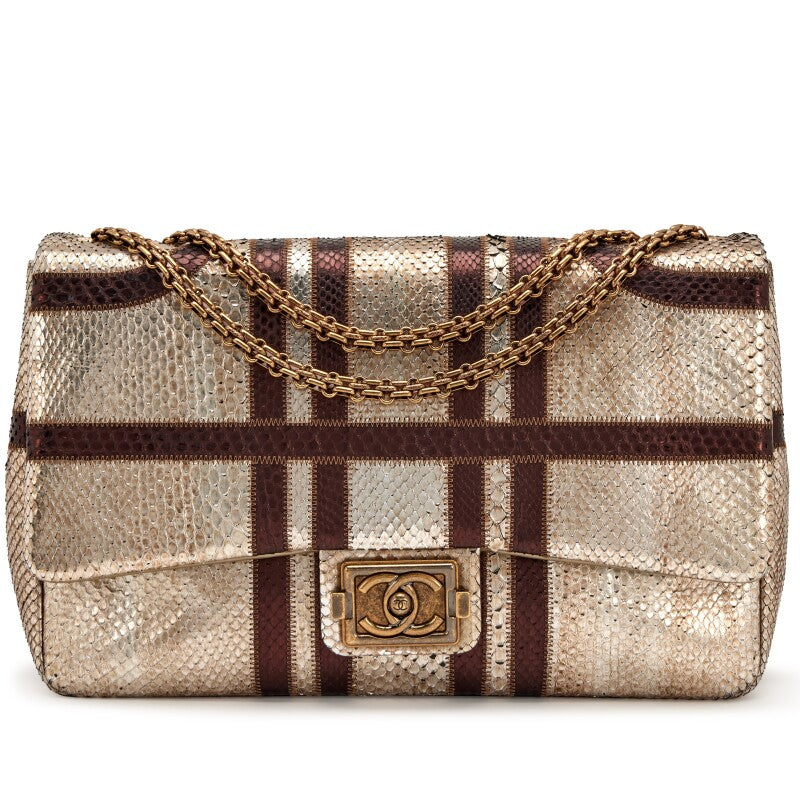 CHANEL PARIS-BOMBAY METALLIC PYTHON LARGE CLASSIC SINGLE FLAP BAG