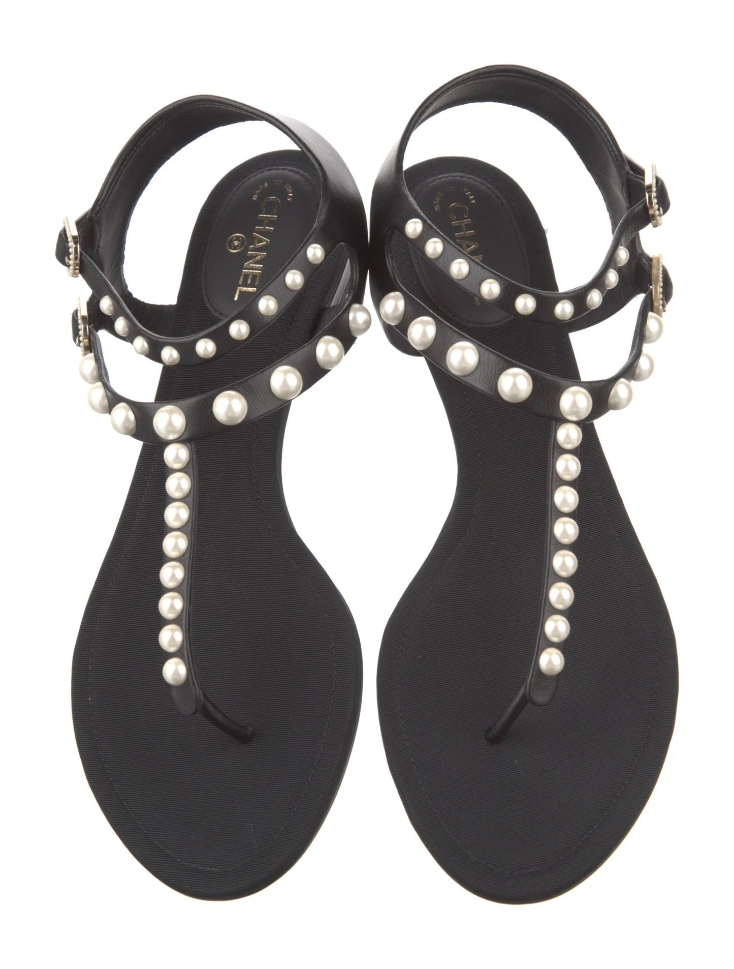 CHANEL PEARL EMBELLISHED THONG FLAT SANDALS