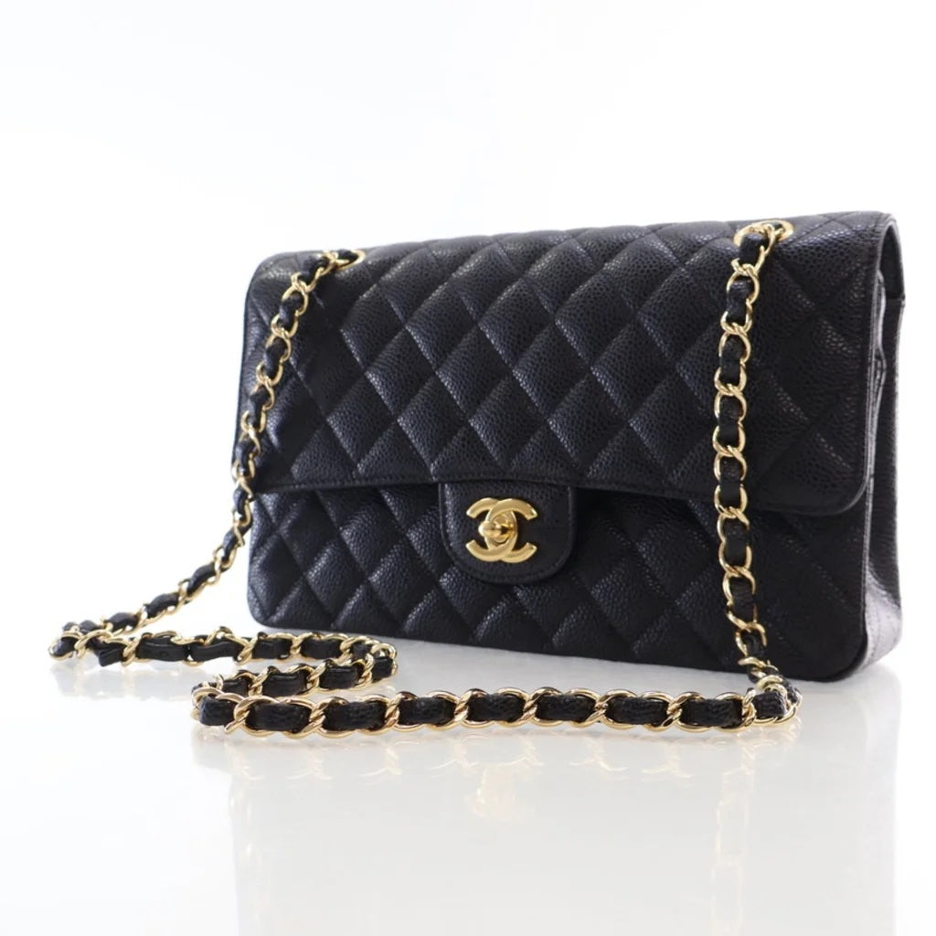 CHANEL QUILTED CAVIAR LEATHER CLASSIC DOUBLE FLAP MEDIUM BAG Classic Flap