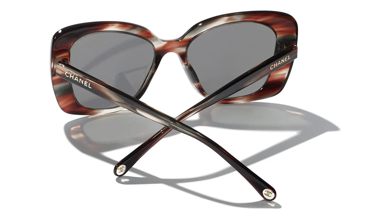 CHANEL 5504 CRYSTAL BROWN GRAY MIX POLARIZED RECTANGLE SUNGLASSES