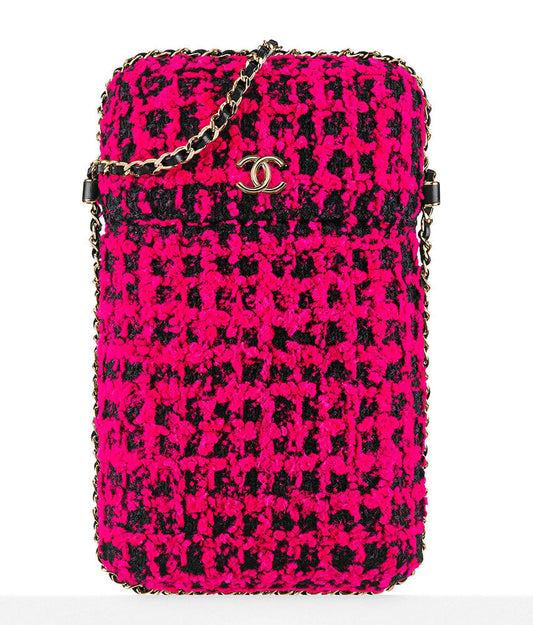 CHANEL CC TWEED PHONE CASE CHAIN BAG