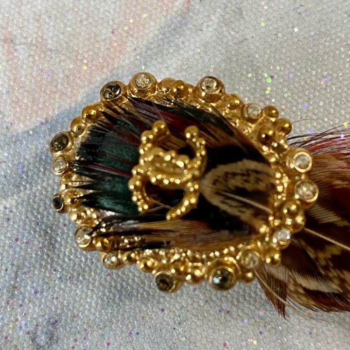 CHANEL VINTAGE EDINBURGH FALL AUTUMN FEATHER BARRETTE