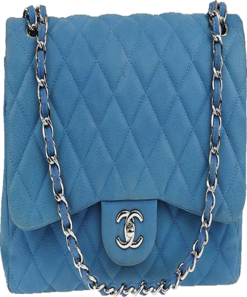 Chanel Classic Clutch With Chain  CWC Lambskin Blue Silver-Toned