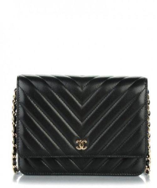 Chanel Wallet On Chain  WOC Chevron Lambskin Black SiLouis Vuittoner-Toned