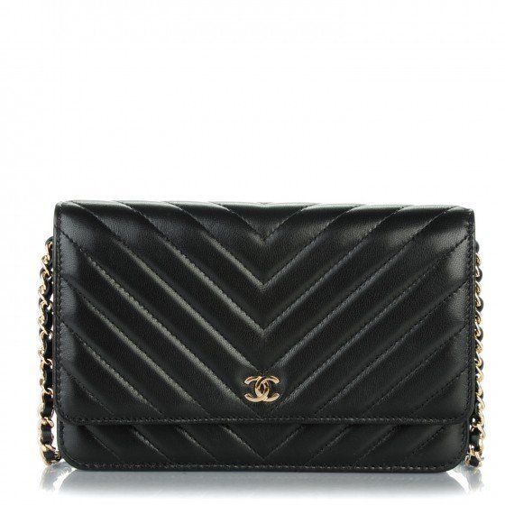 Chanel Wallet On Chain  WOC Chevron Lambskin Black SiLouis Vuittoner-Toned