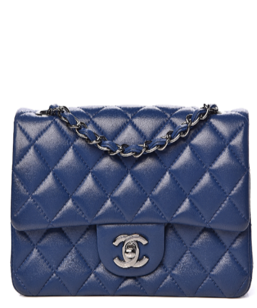 Chanel Classic Clutch With Chain  CWC Lambskin Blue Silver-Toned