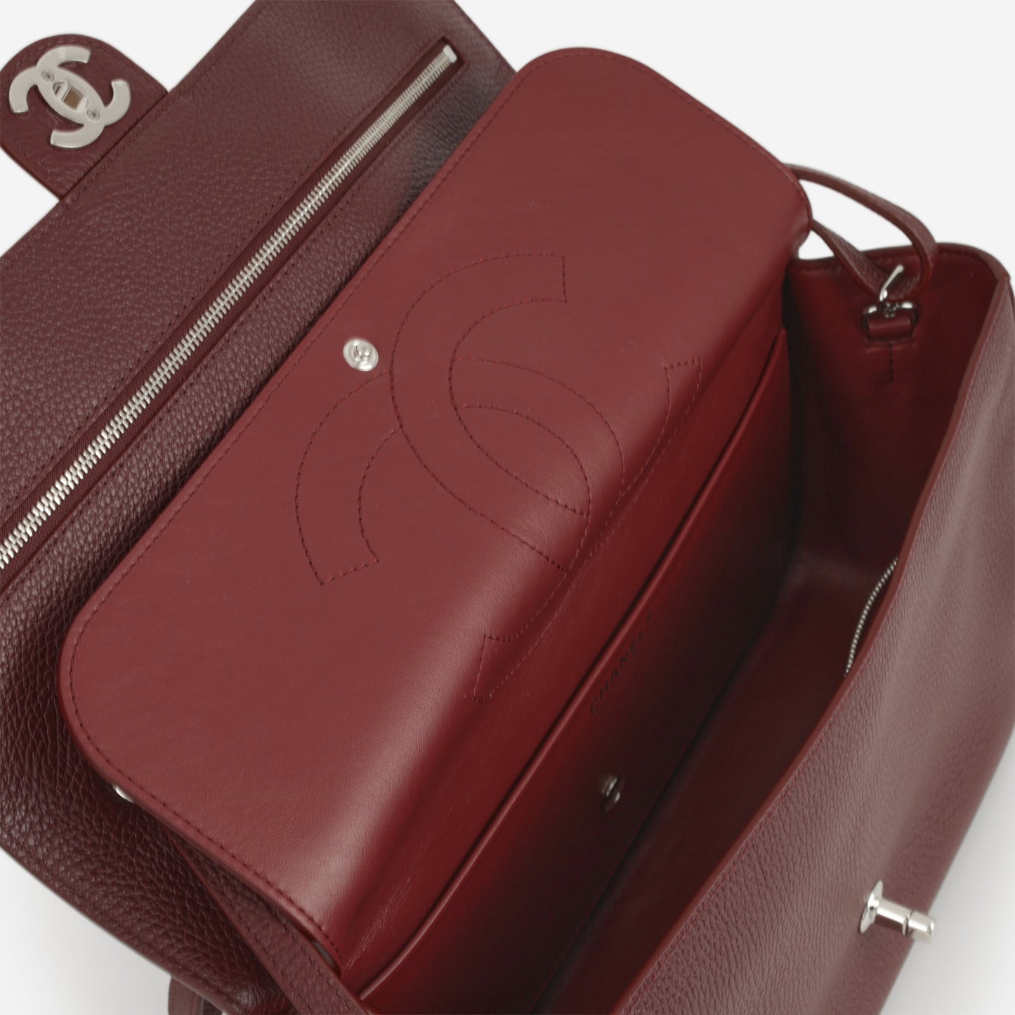 Chanel SS26 Maxi Flap Bag - Burgundy Grained Calfskin | Silver Hardware