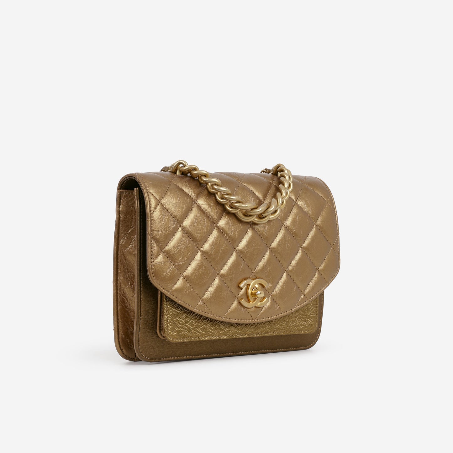Chanel Chain Handle Flap Bag - Bronze Caviar / Calfskin | Gold Hardware