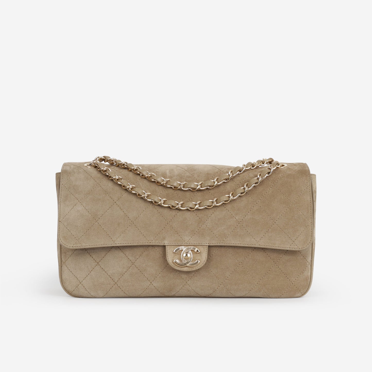 Chanel SS26 Maxi Flap Bag - Dark Beige Suede | Gold Hardware