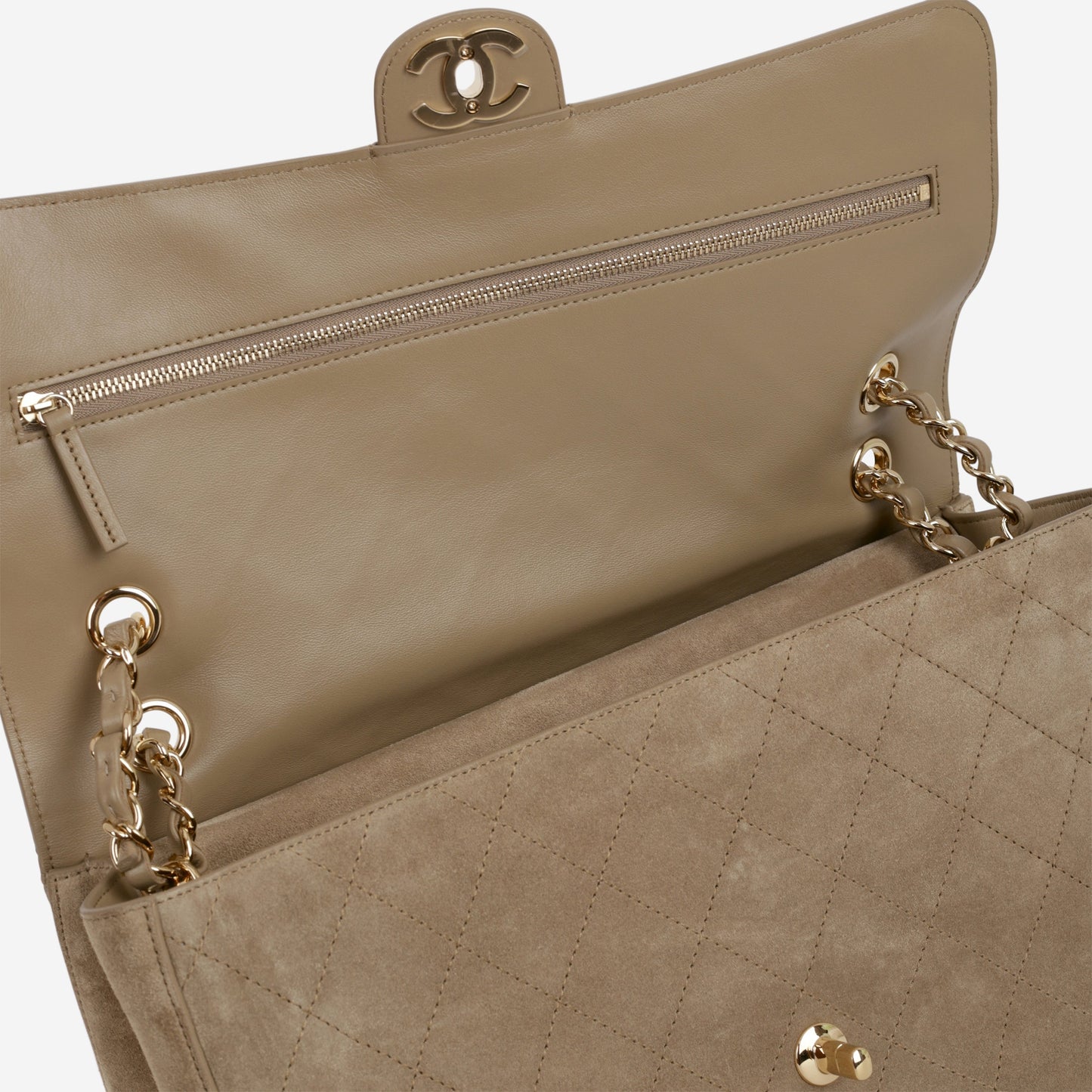 Chanel SS26 Maxi Flap Bag - Dark Beige Suede | Gold Hardware