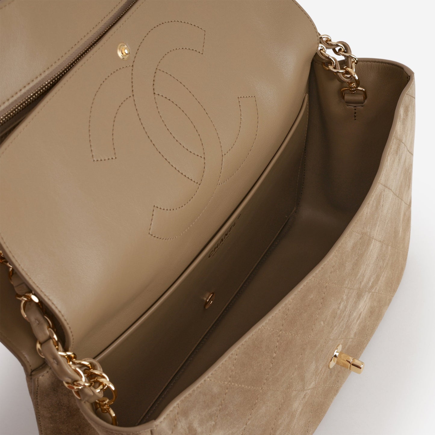 Chanel SS26 Maxi Flap Bag - Dark Beige Suede | Gold Hardware
