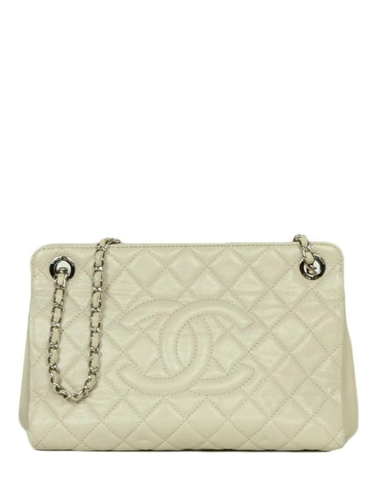 Chanel Ivory Caviar Leather Timeless CC Tote Bag