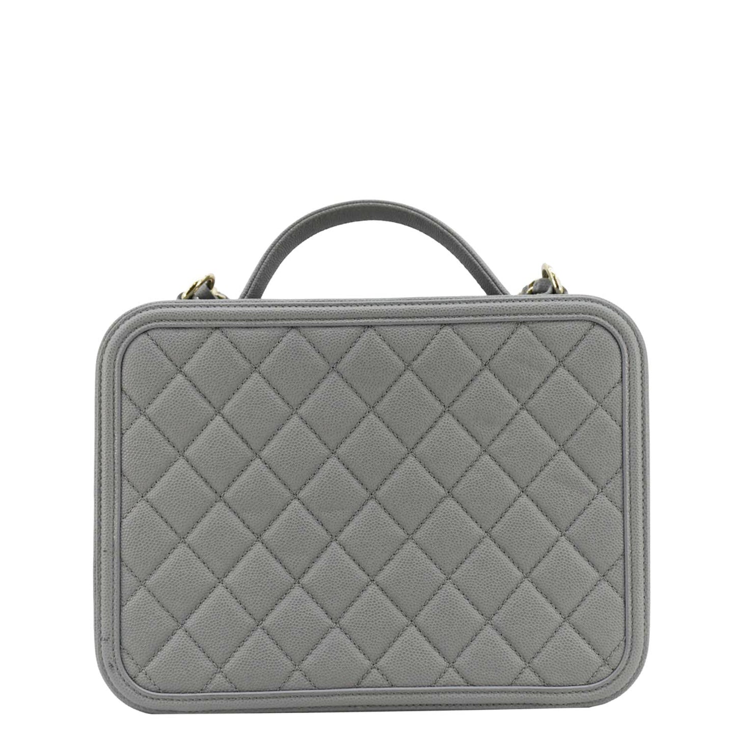 Chanel Vanity Case Filigree CC Large Caviar Quilted Shoulder Bag Grey