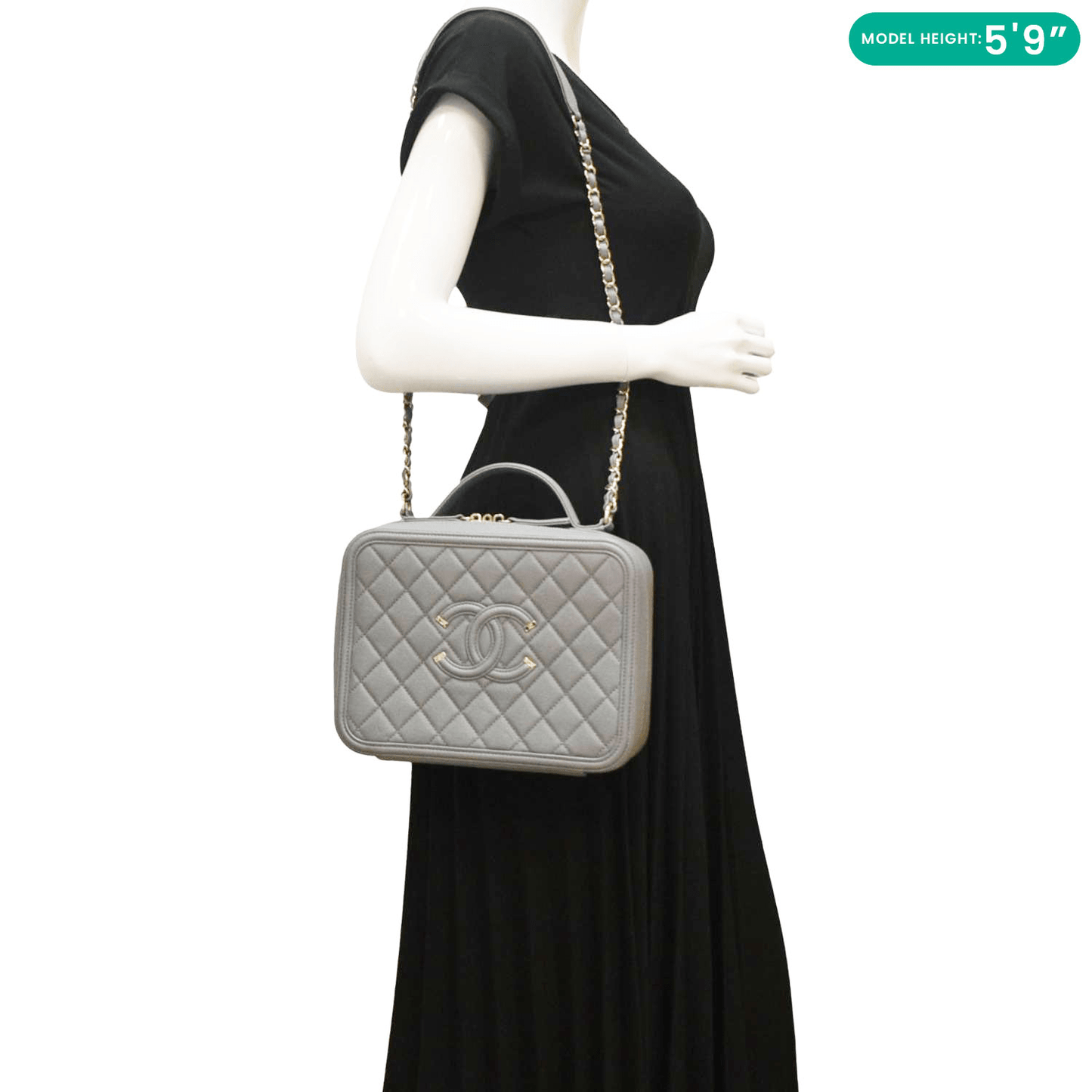 CHANEL Vanity Case Filigree CC  Large Caviar Quilted Shoulder Bag Grey
