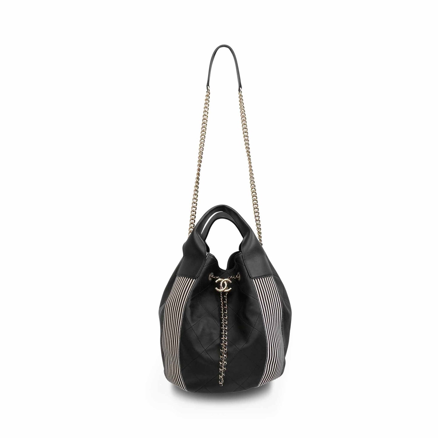 CHANEL Black/White Bucket Handbags