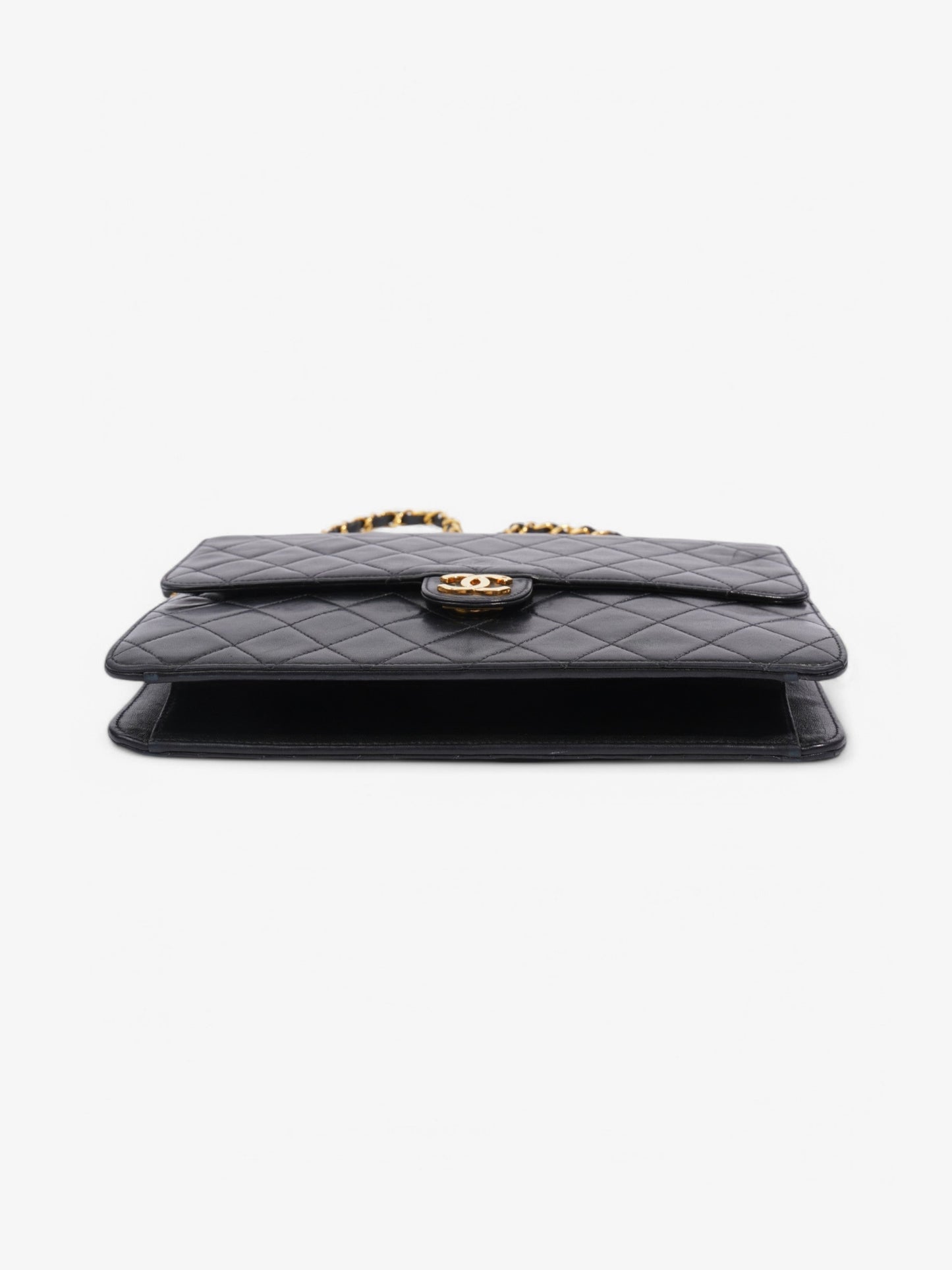 Chanel Half Flap Shoulder Bag Black Lambskin Leather Medium