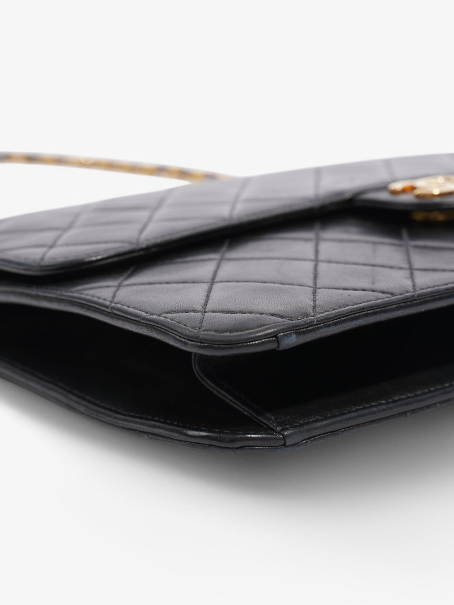 Chanel Half Flap Shoulder Bag Black Lambskin Leather Medium