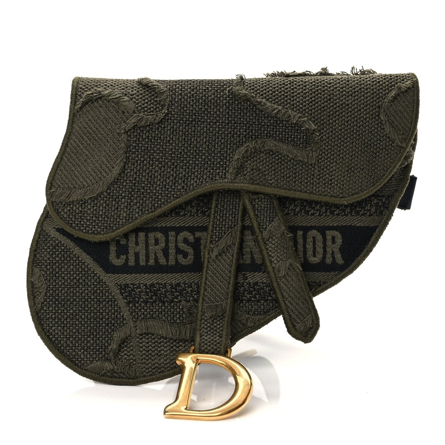 Christian Dior Canvas Embroidered Camouflage Saddle Belt Bag Green