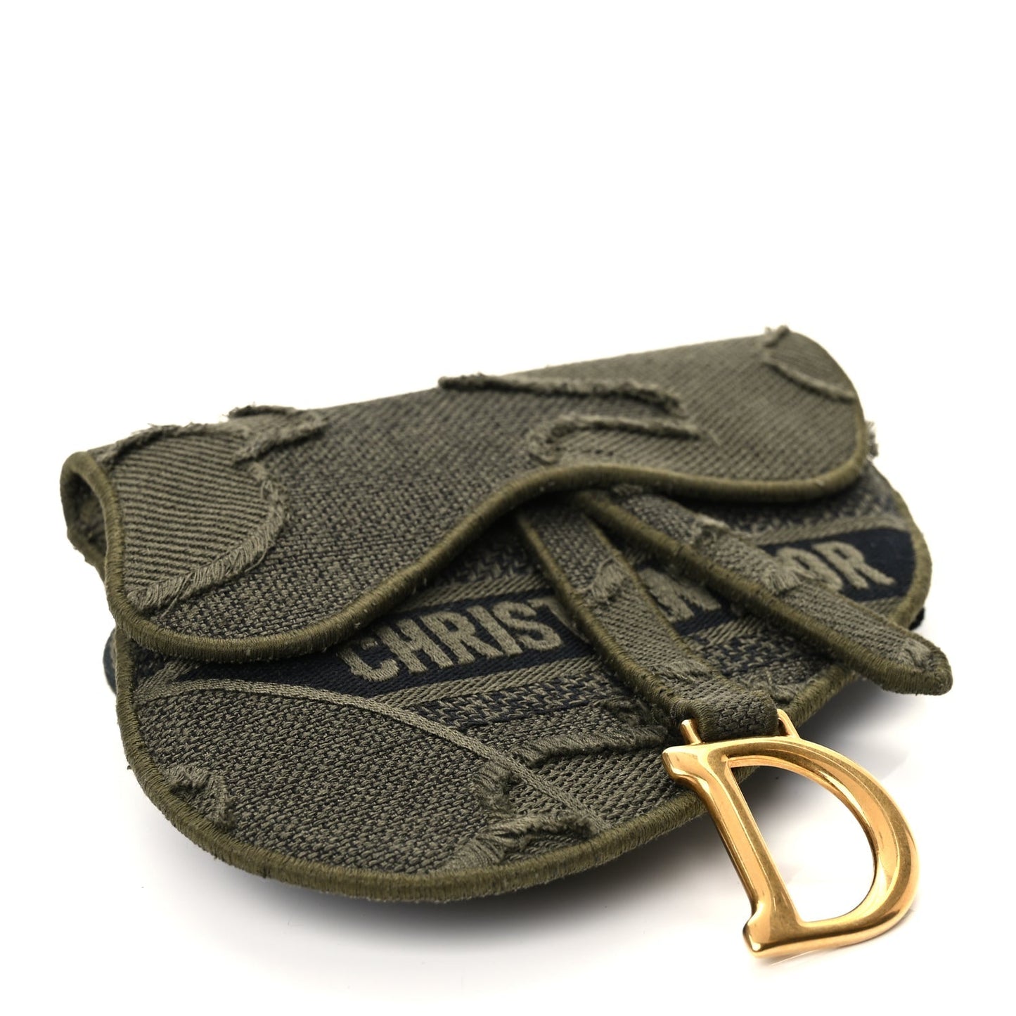 Christian Dior Canvas Embroidered Camouflage Saddle Belt Bag Green