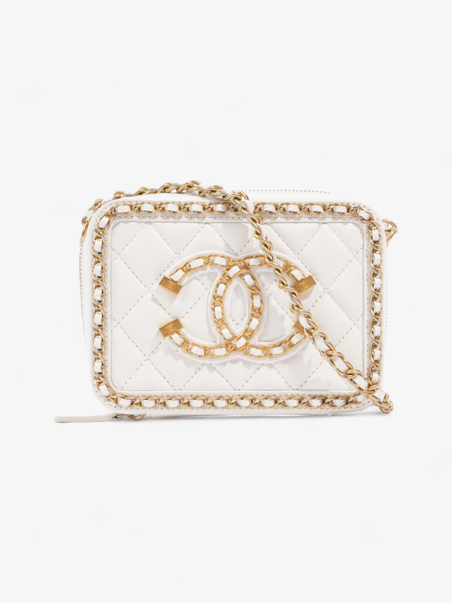 Chanel Vanity Bag White Leather Small