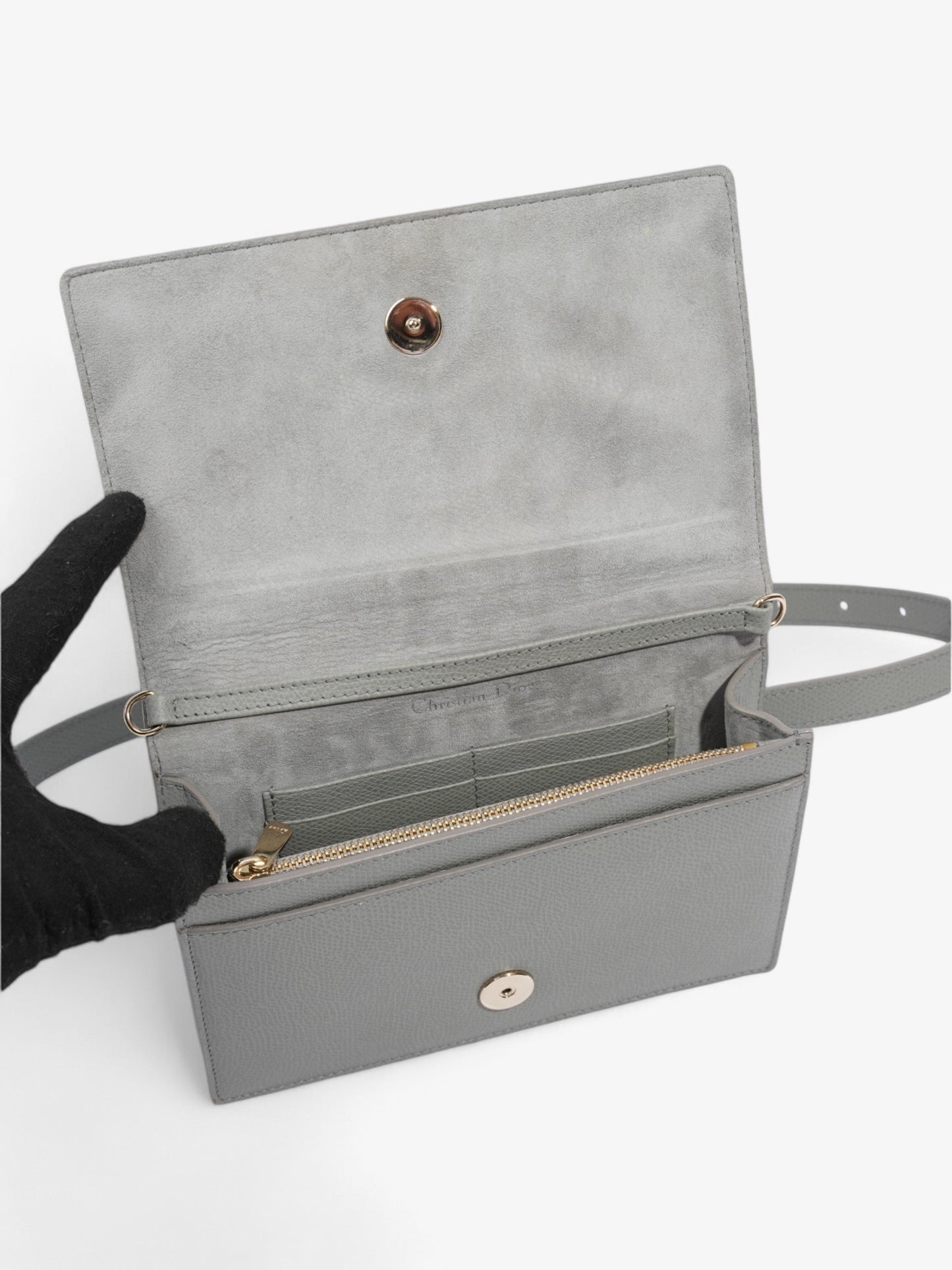Christian Dior 30 Montaigne 2 In 1 Pouch Grey Calfskin Leather
