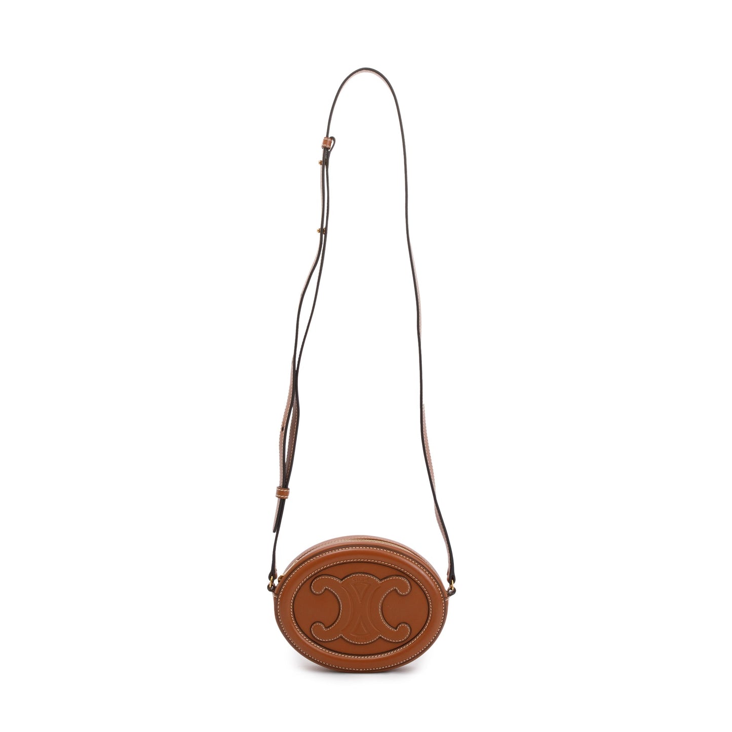 Celine 2022 Tan Smooth Calfskin Leather Mini Cuir Triomphe Oval Crossbody Bag