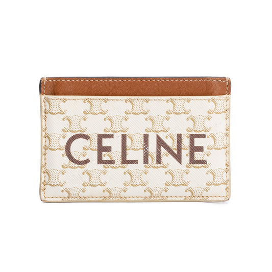 Celine 2022 White/Tan Triomphe Canvas Logo Card Holder