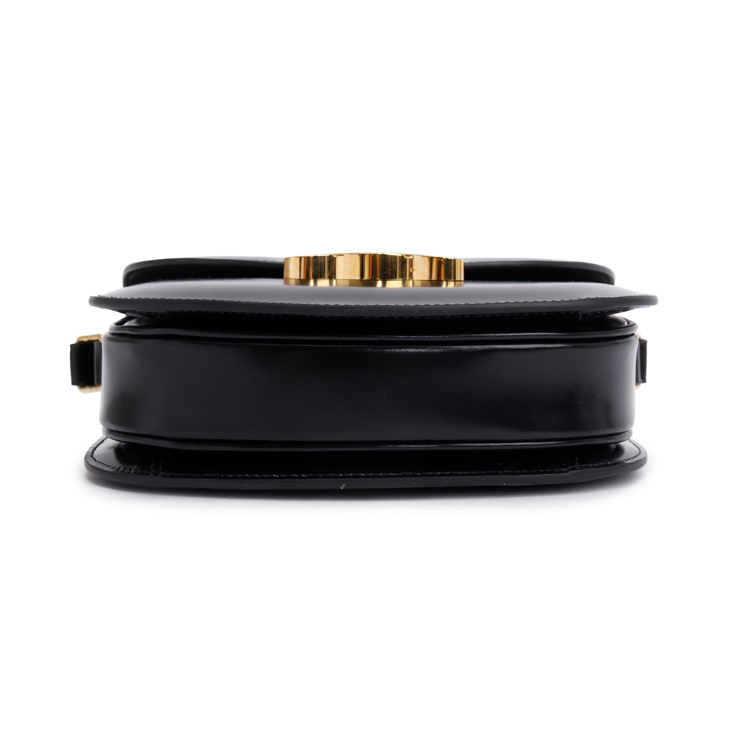 Celine 2023 Black Shiny Calfskin Leather Teen Triomphe Shoulder Bag