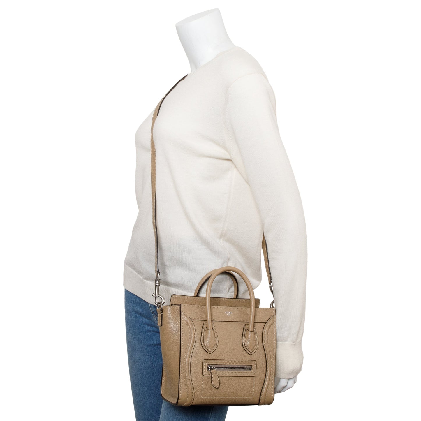 Celine Beige Drummed Calfskin Leather Nano Luggage Tote