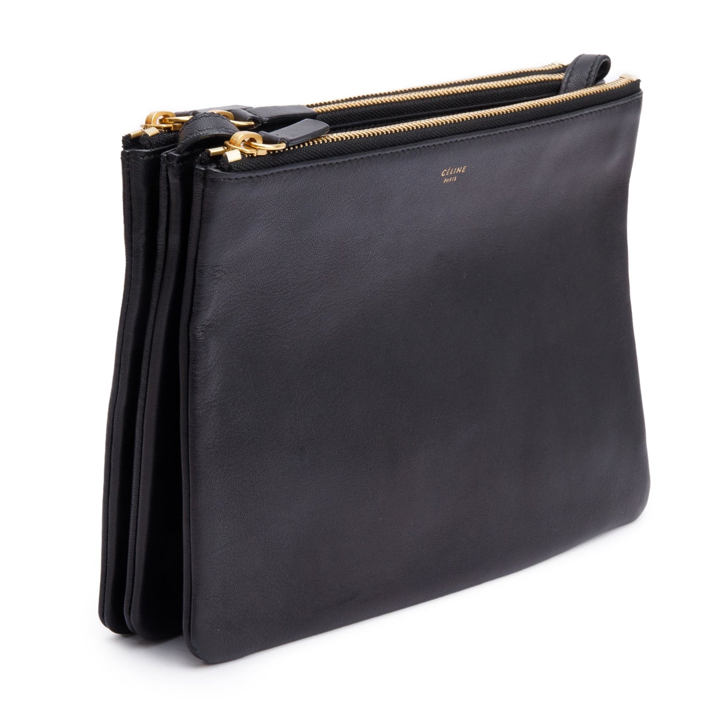 Celine Black Calfskin Leather Large Trio Crossbody Bag
